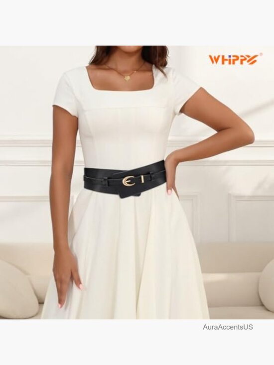 2-in-1 Wide Leather Belt with Detachable Skinny Belt for Dresses